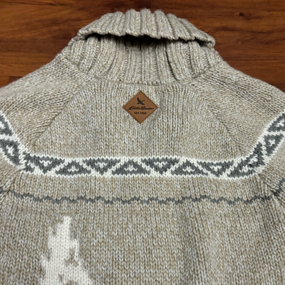 Eddie Bauer Wool Sweater Full Zip Cardigan Nordic Fair Isle Jacket Size Large - Picture 15 of 16